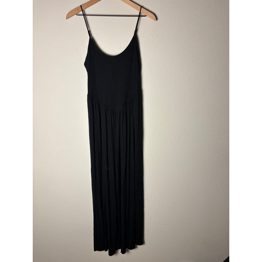 American Eagle Soft and Sexy Rib Wide Leg Jumpsuit Black Large Adjustable Straps